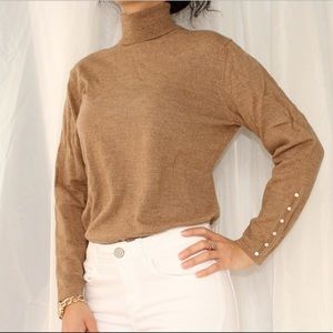 100% Italian Merino Wool Turtleneck Sweater Tan